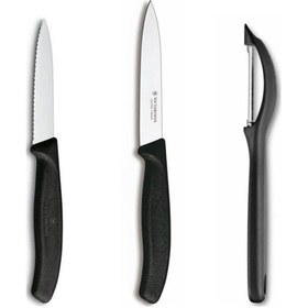 Resim Victorinox Siyah 3'lü Bıçak Soyacak Seti Siyah 