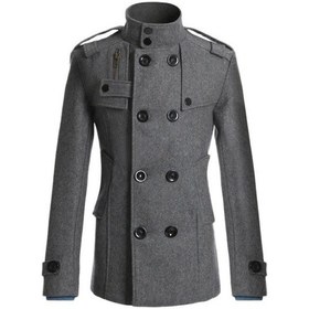 Resim Edwardest Erkek Yünlü Ceket, Orta Uzunlukta Çift Sıralı Duru Yaka Trençkot Gri 