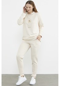 Resim Kapüşonlu Scuba Jogger Eşofman Takım - Bej 001 