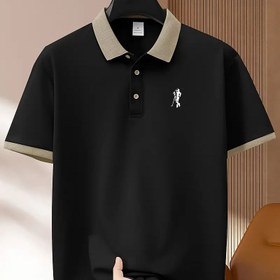 Resim KQ2025.1 - Sessiz 2025 Yeni Renk Bloğu Yaz Nefes Alabilen Erkek Yaka Elastik Düz Renk Üst Golf İş Avrupa Erkek Kısa Kollu 