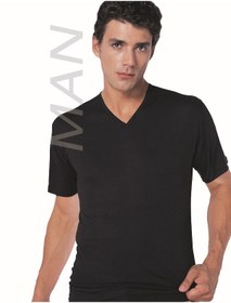Resim Güneri Underwear Erkek Siyah V Yaka Ribana Atlet % 100 Pamuklu Fanila Atlet 3'lü Paket 118-3s Siyah 