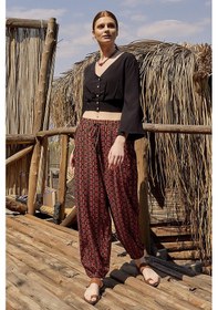 Resim Los Banditos Bohem Stil Dökümlü Paça Lastikli Pantolon Kırmızı Kilim 