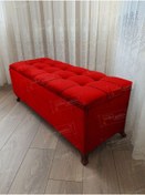 Resim Çizgi Kapitoneli Sandıklı Puf 90 Cm Ceviz Ayak Kırmızı 