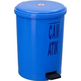 Resim Omnipazar SY-4219 Mavi Cam Atık Kovası Pedallı Yuvarlak Iç Kovalı 40 Lt 