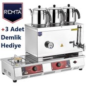 Resim Remta 55 Model Gazlı+Elektrik 3 Demlikli Çay Kazanı-33 Lt.+Demlik 