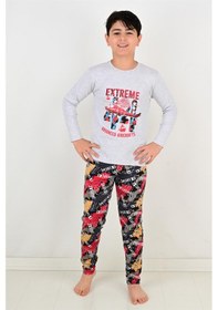Resim Vitmo Erkek Çocuk Pijama Takımı Uzun Kollu Air Craft Pamuklu Kışlık Gri 