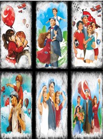 Resim Mustafa Kemal Atatürk çocuklar ve gençlerle 6lı mini retro ahşap 