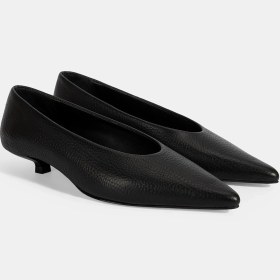 Resim Desa Kadın Siyah İnce Kısa Topuklu Deri Ayakkabı 