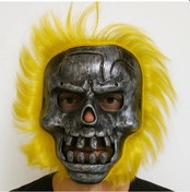 Resim Wild Skull - Metalik Renk Kafatası Sarı Saçlı İskelet Maske 