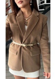 Resim Kahve Premium Kendinden Kemerli Peluş Ceket Kahve 
