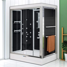 Resim Dikdörtgen Tekneli Masajlı | Buharlı Compact Duşakabin | Mod - 80x160 / Siyah/Beyaz / Tekneli 