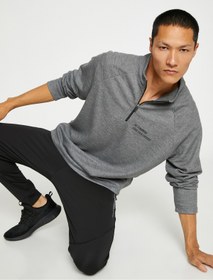 Resim Koton Basic Spor Sweatshirt Dik Yaka Fermuarlı Slogan Baskılı 