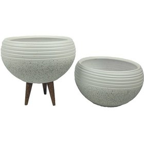 Resim Bitki Tasarımı Ev Dekorasyon Beyaz Granit Küp Aranjman Saksı Saksılık Salon Çiçeklik İkili Set (Ayaksız-3 Ayaklı) 