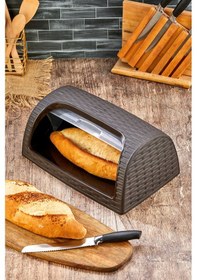 Resim Ekmeklik Sürgü Kapaklı Ekmek Saklama Kutusu Saklama Kabı Kahverengi 