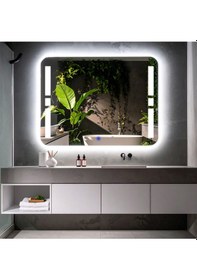Resim Selyn Beyaz Led'li Lazer Kumlamalı Lavabo & Banyo Aynası Dokunmatik Sensörlü 65 X 90 Cm 