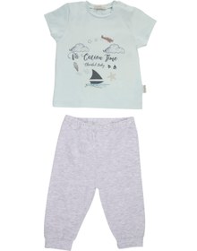 Resim Babydola Erkek Bebek Pamuk Bulut Baskılı Kısa Kollu Pijama Takımı 