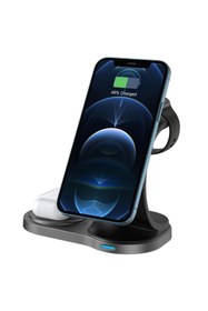 Resim S-Link Swapp Sw-cwf110 Telefon Kulaklık Akıllı Saat 15w 3 In 1 Magsafe Siyah Kablosuz Şarj Cihazı 