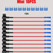 Resim 10 Takım Araba Sigortası TAP, Mini Sigorta TAP 12V Araba Devre Sigorta TAP Adaptörü, 15A Sigorta Mini Bıçak Sigorta Koltuğu ile, Arabalar, Kamyonlar ve Tekneler için Uygun 