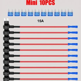 Resim 10 Takım Araba Sigortası TAP, Mini Sigorta TAP 12V Araba Devre Sigorta TAP Adaptörü, 15A Sigorta Mini Bıçak Sigorta Koltuğu ile, Arabalar, Kamyonlar ve Tekneler için Uygun 