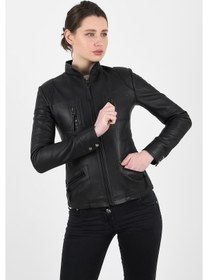 Resim Alin Melody Siyah Hakiki Deri Fit Ceket Kadın Siyah 