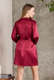 Resim Pierre Cardin Saten Kadın Sabahlık - 1010 Bordo 