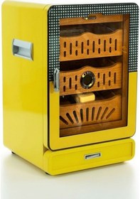 Resim Elektronik Nemlendiricili Camlı 4 Çekmeceli Puro Kutusu Humidor Sarı 