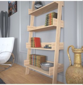 Resim Pasifichome Only Raflı Açık Meşe Merdiven Kitaplık / Duvara Monte Kitaplık 