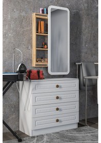 Resim Çok Amaçlı Aynalı Takı Dolabı Mdf Kapak - Çam - Köşeli Çerçeve 