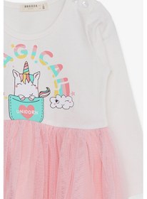 Resim Breeze Kız Çocuk Uzun Kollu Elbise Unicorn Baskılı 1.5-5 Yaş, Ekru 