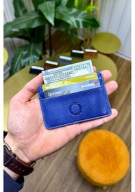 Resim Unisex Buz Mavisi Mini Design Hakiki Deri Kartlık Cüzdan Erkek - Kadın Mavi 