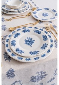 Resim Vintage Flowers Blue 24 Parça 6 Kişilik Porselen Yemek Takımı Mavi 