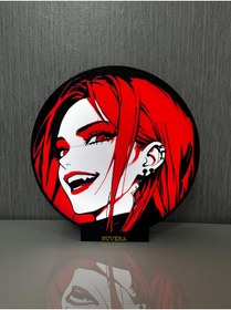 Resim nuvera house Kırmızı Saçlı Anime Kadın LED Masa Lambası – Kırmızı Işıklı Masa ve Gece Lambası 