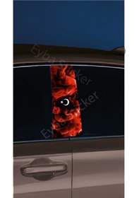 Resim Araç Kapı Direk Kaplama Folyosu Kırmızı Duman Desenli Drk10 Sağ Sol Takım 2 Adet - 22x50 Cm 