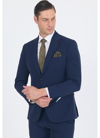 Resim İmza Lacivert Mono Yaka Yarım Astar 6 Drop Slim Fit Beli Lastikli Takım Elbise 1001250121 Lacivert 