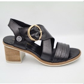 Resim Mammamia D25ys-2605 Siyah Deri Topuklu 6cm Kadın Sandalet Siyah 