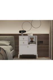 Resim nettrends.net the new trend of shopping Kalp Kulplu Modüler 2 Çekmeceli + Kapaklı ve Açık Bölmeli, Metal Ayaklı —Beyaz-PNR-KMD-1005 