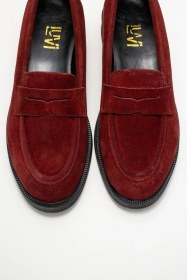 Resim Luvishoes Luvi Shoes Pline Bordo Süet Hakiki Deri Kadın Loafer Ayakkabı Bordo 