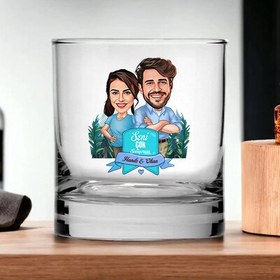 Resim Doğada Aşk Karikatürlü Viski Kadehi 