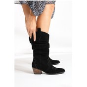 Resim Lise-britt Siyah Süet Körüklü Nakışlı Western Bot 001 