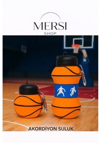 Resim Basketbol Topu Tasarımlı Katlanabilir Akordiyon Su Şişesi Spor Ve Seyahat İçin Turuncu 