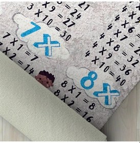 Resim Çocuk-Bebek Halısı Çarpım Tablosu Temalı Halı Yıkanabilir Kaymaz Taban Gri 