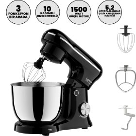 Resim Lydsto Kitchen Helper PV-4700 1500W-5.2 Litre -10 Kademe Hız Ayarı Stand Mikser Hamur Yoğurma Makinesi Siyah 