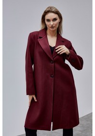 Resim Rosalia Bordo Regular Fit Kruvaze Kaşe Kaban Bordo 