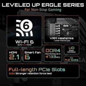 Resim GIGABYTE B550 Eagle WIFI6 Anakart, AMD AM4 Ryzen 5000 İşlemcileri, ATX, DDR4, 2X M.2, PCIe 4.0, WIFI6, 1GbE LAN, EZ-Mandalı destekler 