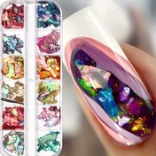 Resim Düzensiz Kabuk Tırnak Sanatı Süslemeleri Aurora İnci Kabuk Dilimleri Mermer Paleti Tırnak Sanatı Payetler DIY Manikür Aksesuarları 