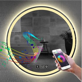 Resim Global Led Mirror 50 cm Bluetoothlu Dokunmatik Tuşlu Buğu Yapmayan Ledli Yuvarlak Banyo Aynası 