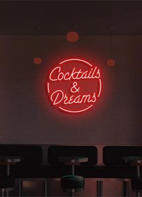 Resim Coctails & Dreams Yazılı Neon Tabela Kırmızı 