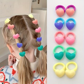 Resim 10 adet Kızlar için Renkli Kalp ve Kurdele Saç Lastikleri - Sevimli Reçine Tavşan, Çiçek, Ayı ve Yıldız Scrunchies Çeşitli Renklerde - Günlük Stil ve Her Gün Saç Stili için Mükemmel 