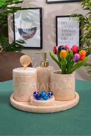 Resim MIARIK DESIGN & DEKORASYON Dekoratif Mermer 5 Li Banyo Seti Takımı 