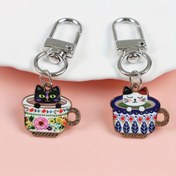 Resim Sevimli Kawaii Kedi Çay Bardağı Anahtarlık - Küçük Siyah Kedi, İnce Detaylı, Sevimli, Tatlı, Şirinlik - Çinko Alaşımlı Malzeme - Kedi Severler için Mükemmel Hediye 